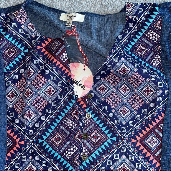 Hayden Blue and Pink Geometric Long Sleeve Dress - Picture 4 of 8